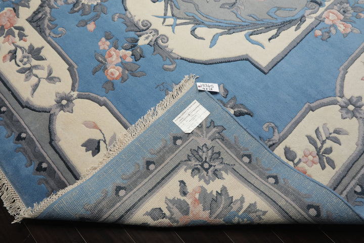 9x12 Blue, ivory, Gray Color Hand Knotted French Aubusson Savonnerie New Zealand Wool Traditional Oriental Rug