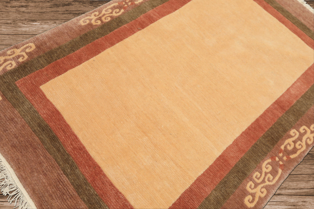 4x6 Ivory, Rose, Olive Color Hand Knotted Tibetan Wool Traditional Oriental Rug
