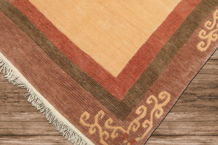4x6 Ivory, Rose, Olive Color Hand Knotted Tibetan Wool Traditional Oriental Rug