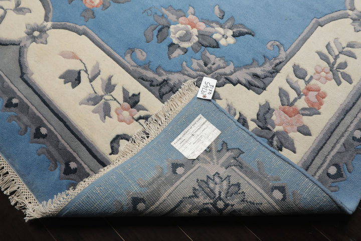 9x12 Blue, ivory, Gray Color Hand Knotted French Aubusson Savonnerie New Zealand Wool Traditional Oriental Rug