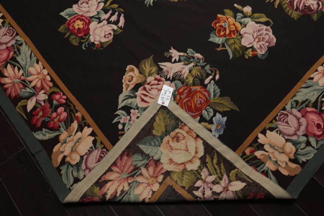 9x12 Charcoal, Ivory, Gold Color Hand Woven Aubusson Needlepoint Wool Traditional Oriental Rug