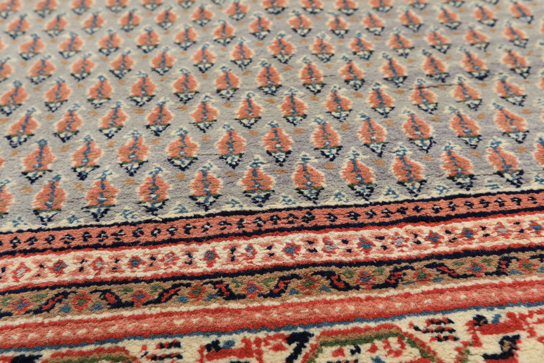 4x6 Slate, Ivory, Rose Color Hand Knotted Boteh Wool Traditional Oriental Rug