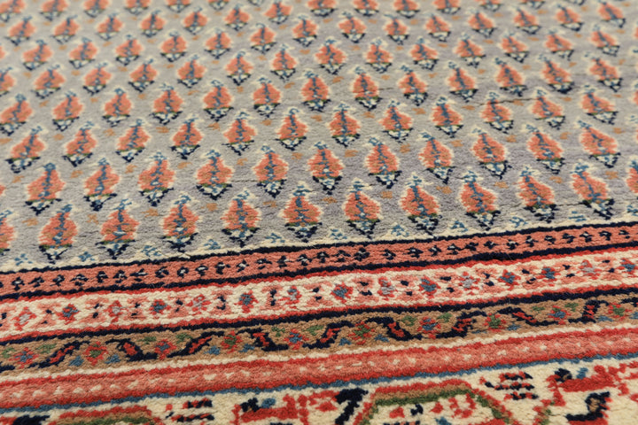 4x6 Slate, Ivory, Rose Color Hand Knotted Boteh Wool Traditional Oriental Rug