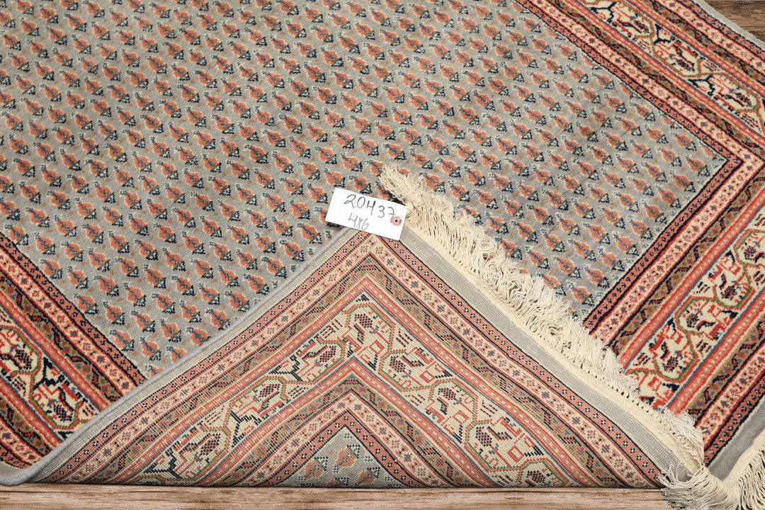 4x6 Slate, Ivory, Rose Color Hand Knotted Boteh Wool Traditional Oriental Rug