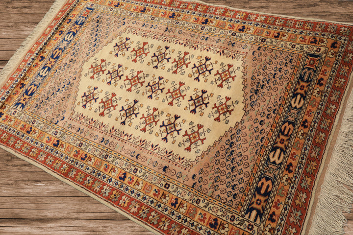 4x6 Beige, Burnt Orange, Gold Color Hand Knotted Turkish Kula Wool Traditional Oriental Rug
