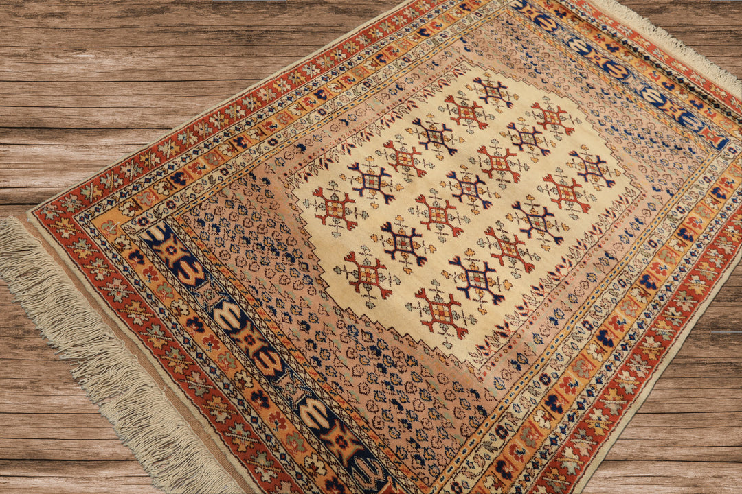4x6 Beige, Burnt Orange, Gold Color Hand Knotted Turkish Kula Wool Traditional Oriental Rug