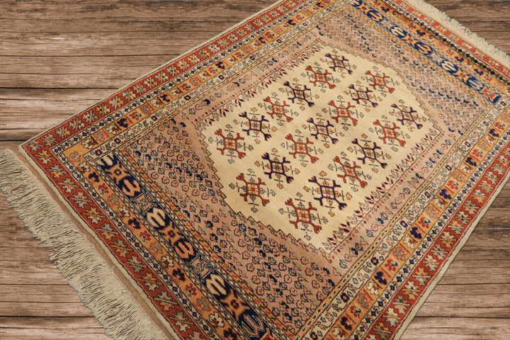 4x6 Beige, Burnt Orange, Gold Color Hand Knotted Turkish Kula Wool Traditional Oriental Rug