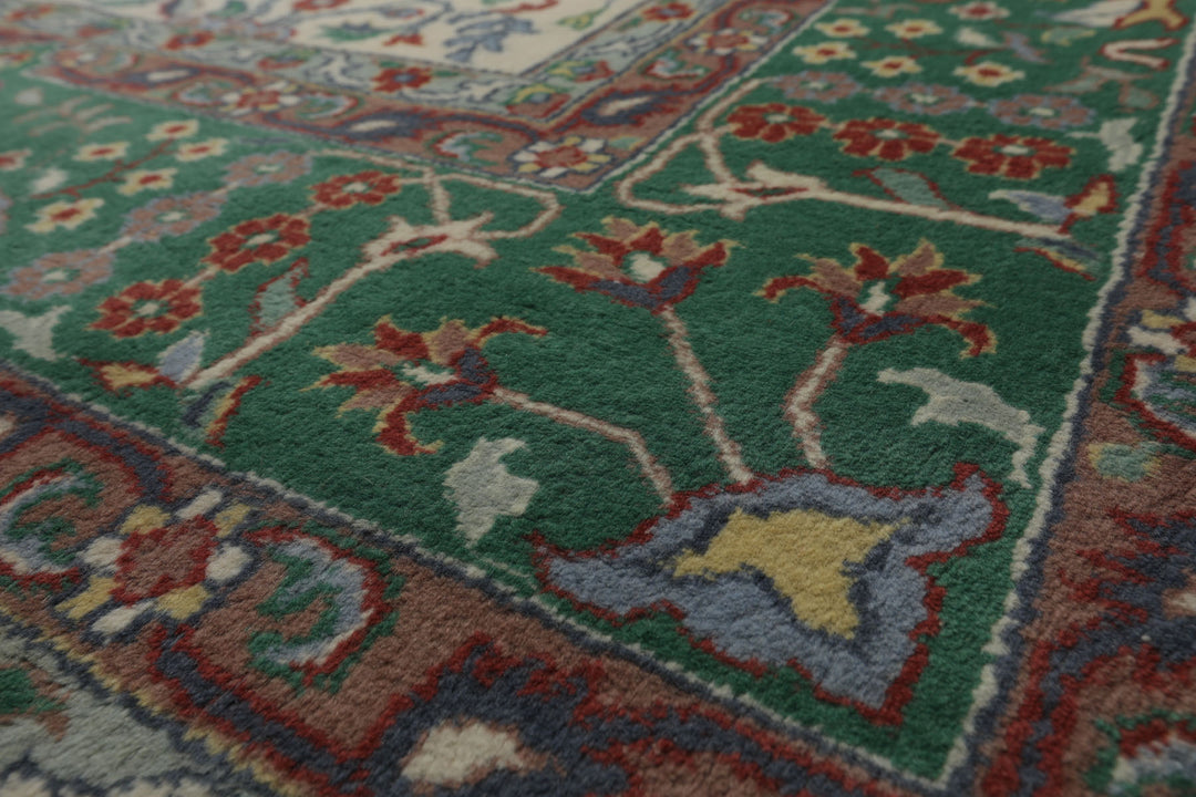 8x10 Ivory, Green, Taupe Color Hand Knotted Kashan New Zealand Wool Traditional Oriental Rug