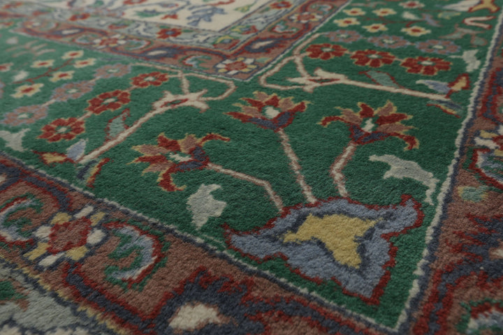 8x10 Ivory, Green, Taupe Color Hand Knotted Kashan New Zealand Wool Traditional Oriental Rug