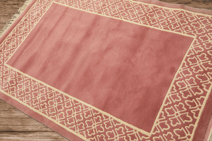 4x6 Blush, Ivory, Color Hand Knotted Indo Tibetan Wool Transitional Oriental Rug