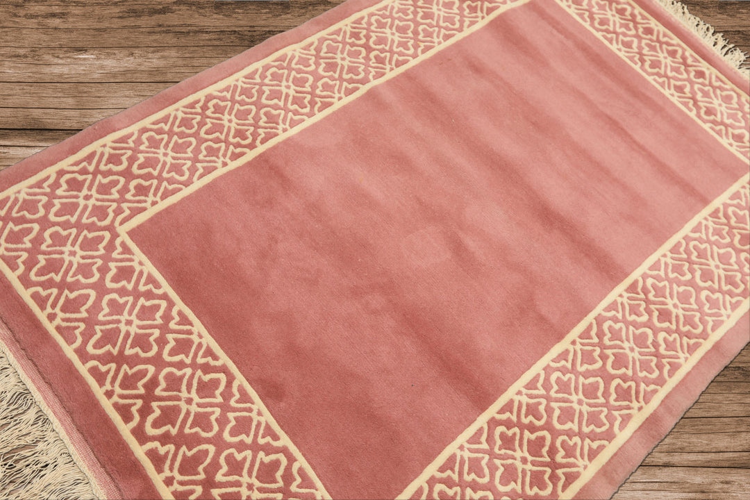 4x6 Blush, Ivory, Color Hand Knotted Indo Tibetan Wool Transitional Oriental Rug