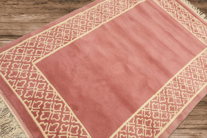 4x6 Blush, Ivory, Color Hand Knotted Indo Tibetan Wool Transitional Oriental Rug