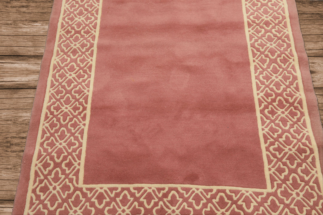4x6 Blush, Ivory, Color Hand Knotted Indo Tibetan Wool Transitional Oriental Rug