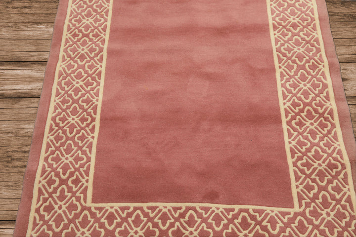 4x6 Blush, Ivory, Color Hand Knotted Indo Tibetan Wool Transitional Oriental Rug