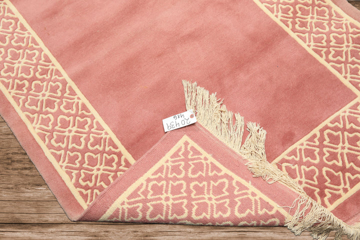 4x6 Blush, Ivory, Color Hand Knotted Indo Tibetan Wool Transitional Oriental Rug