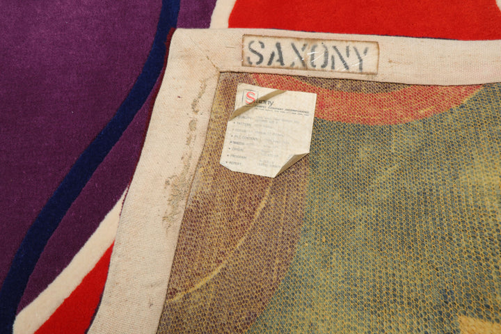 9x12 Red, Orange, Royal Blue Color Hand Hooked Art Deco New Zealand Wool Contemporary Oriental Rug