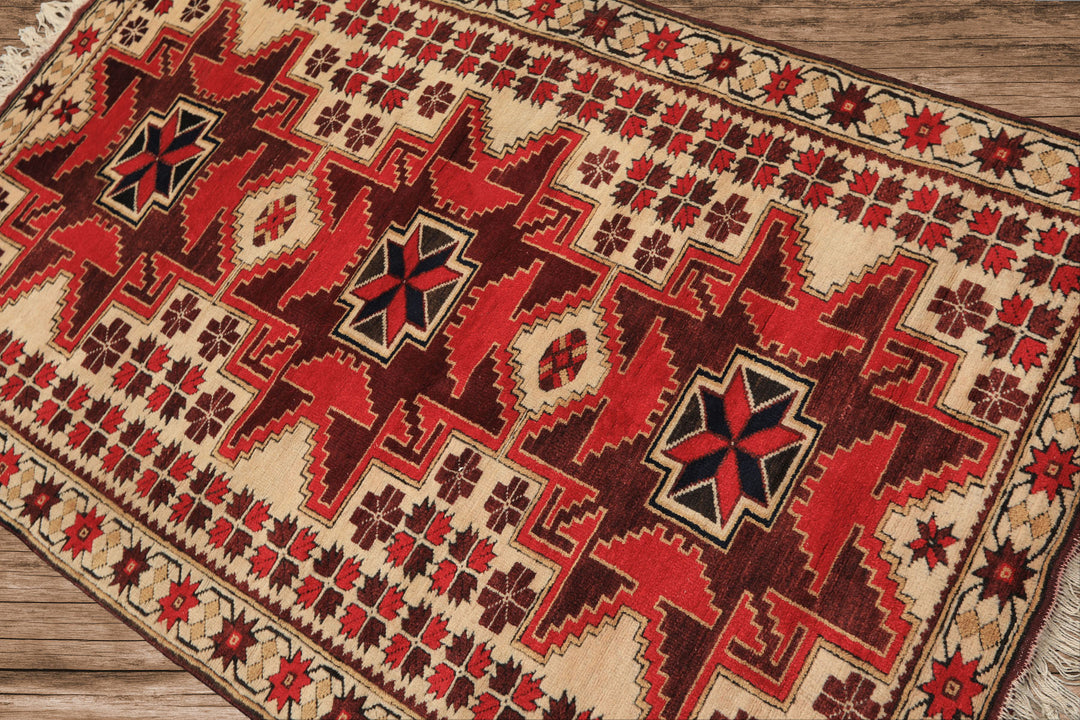 4x6 Ivory, Red, Maroon Color Hand Knotted Turkish Kula Wool Traditional Oriental Rug