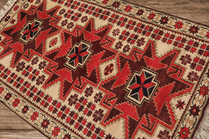 4x6 Ivory, Red, Maroon Color Hand Knotted Turkish Kula Wool Traditional Oriental Rug