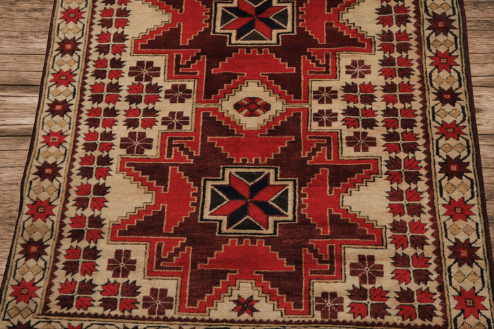 4x6 Ivory, Red, Maroon Color Hand Knotted Turkish Kula Wool Traditional Oriental Rug