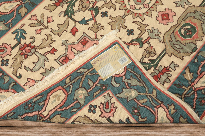 4x6 Ivory, Turquiose, Moss Color Hand Knotted Nourison Nourmak Soumak Wool Traditional Oriental Rug
