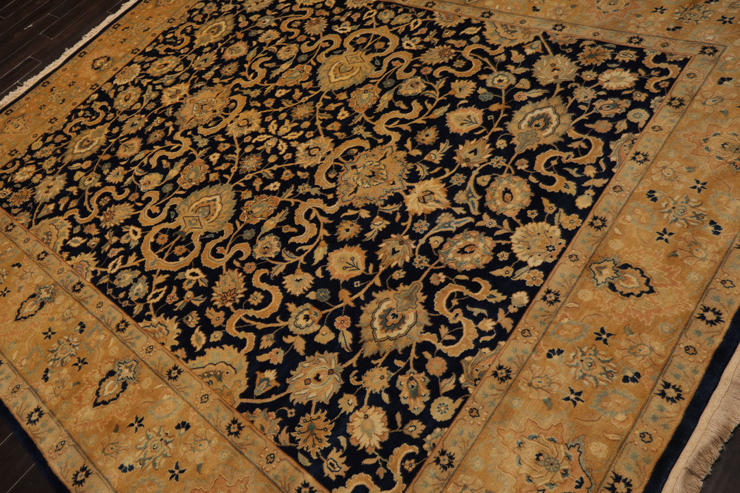 8x10 Navy, Tan, Beige Color Hand Knotted Isfahan New Zealand Wool Traditional Oriental Rug