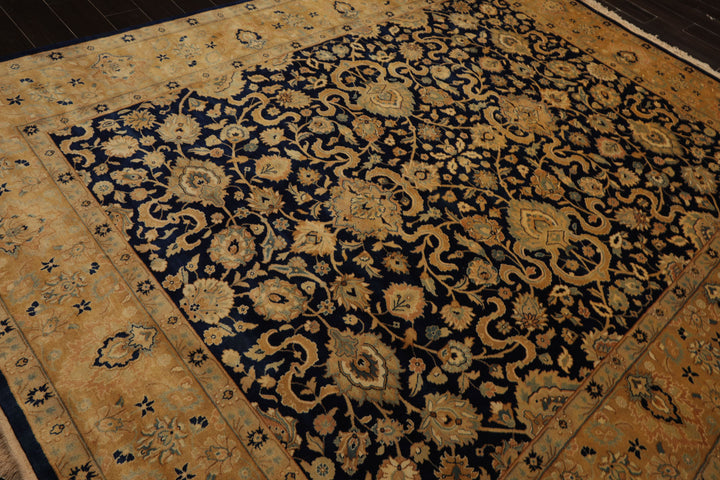 8x10 Navy, Tan, Beige Color Hand Knotted Isfahan New Zealand Wool Traditional Oriental Rug
