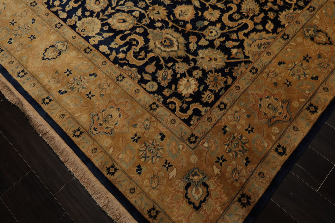8x10 Navy, Tan, Beige Color Hand Knotted Isfahan New Zealand Wool Traditional Oriental Rug