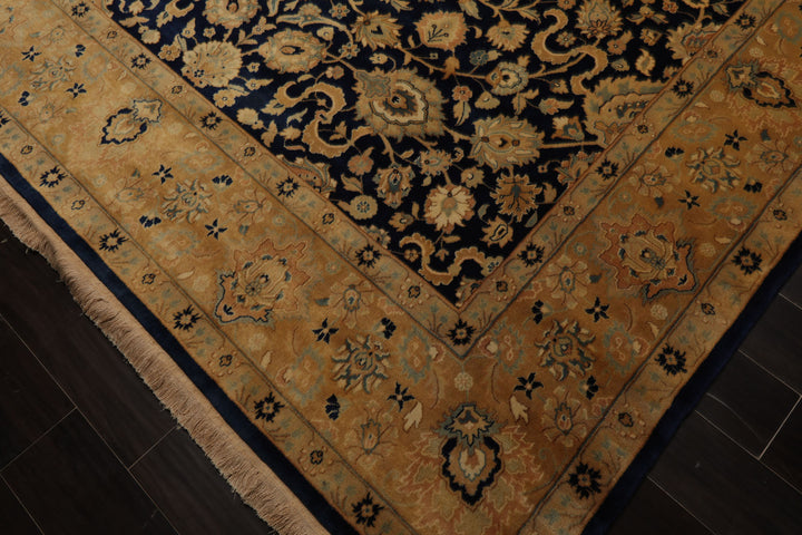8x10 Navy, Tan, Beige Color Hand Knotted Isfahan New Zealand Wool Traditional Oriental Rug