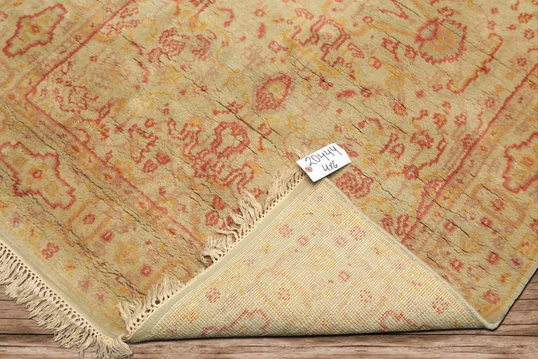 4x6 Mint, Gold, Rose Color Hand Knotted Indo Oushak Wool Traditional Oriental Rug