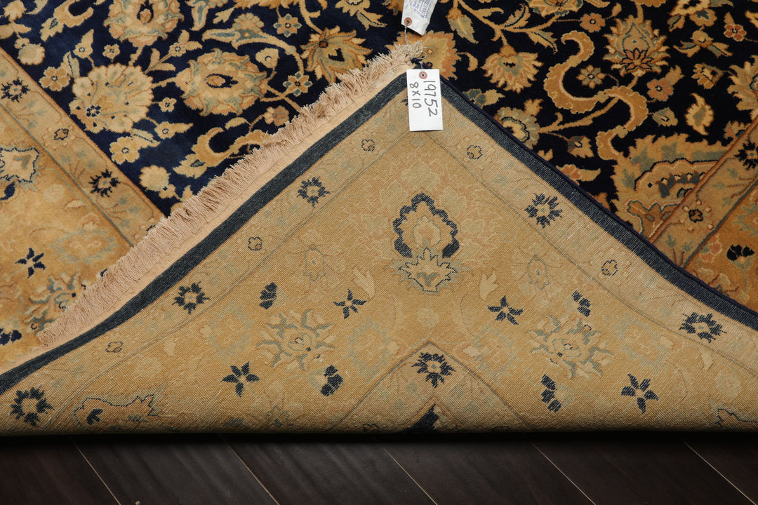 8x10 Navy, Tan, Beige Color Hand Knotted Isfahan New Zealand Wool Traditional Oriental Rug