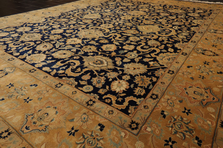 8x10 Navy, Tan, Beige Color Hand Knotted Isfahan New Zealand Wool Traditional Oriental Rug