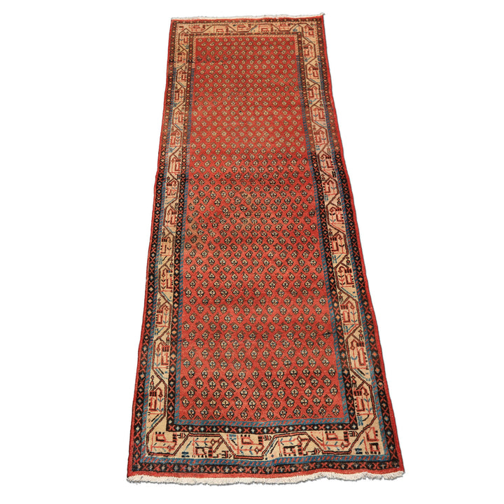 Runner Rust, Ivory, Blue Color Hand Knotted Vintage Gul Wool Traditional Oriental Rug