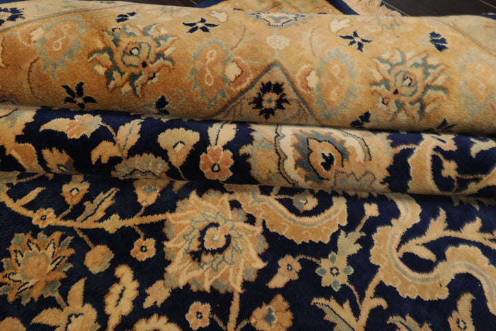 8x10 Navy, Tan, Beige Color Hand Knotted Isfahan New Zealand Wool Traditional Oriental Rug