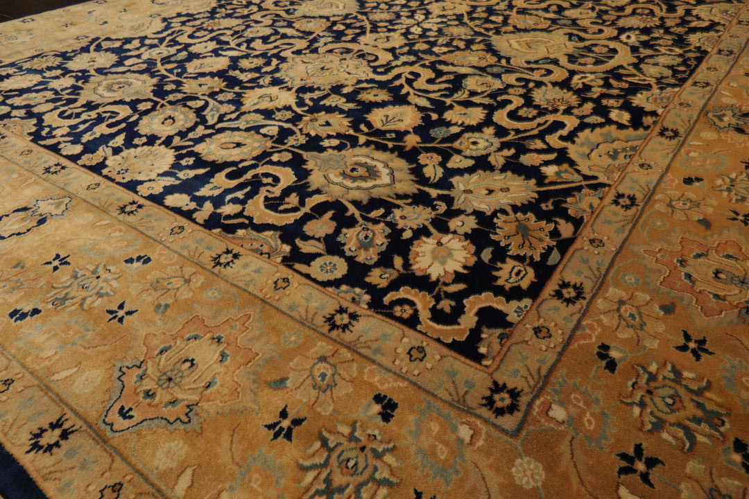 8x10 Navy, Tan, Beige Color Hand Knotted Isfahan New Zealand Wool Traditional Oriental Rug