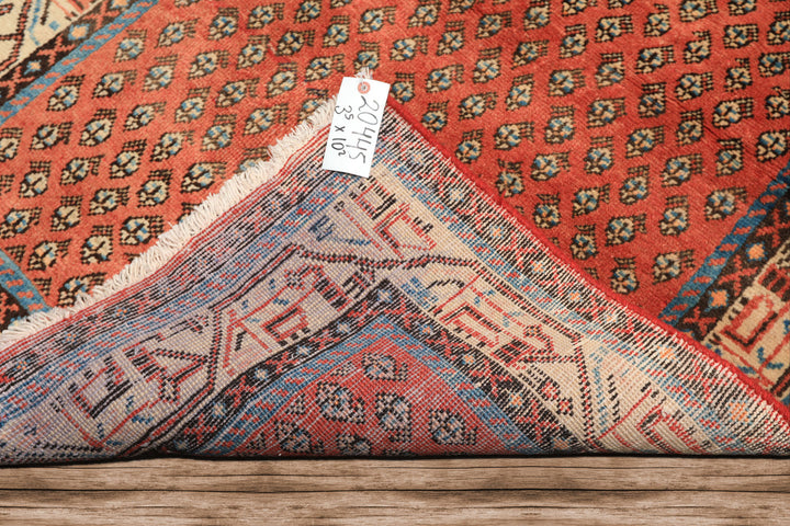 Runner Rust, Ivory, Blue Color Hand Knotted Vintage Gul Wool Traditional Oriental Rug