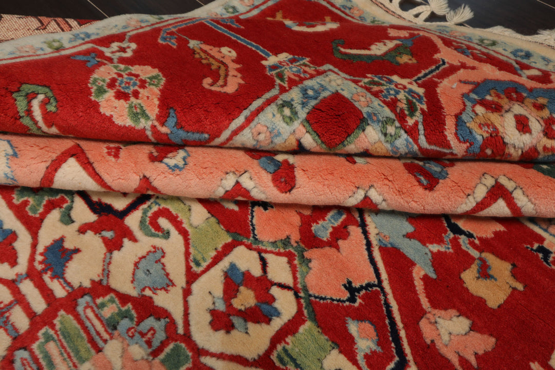 8x10 Ivory, Burnt Orange, Navy Color Hand Knotted Serapi New Zealand Wool Traditional Oriental Rug