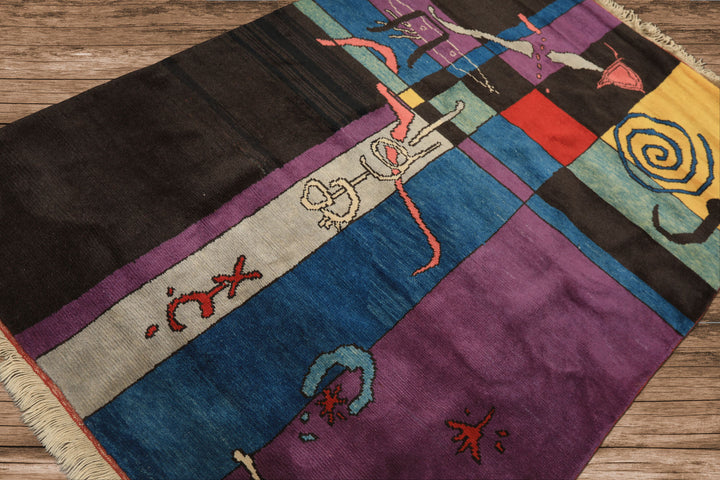 5x7 Chocolate, Lavender, Blue Color Hand Knotted Oushak Wool Art Deco Oriental Rug