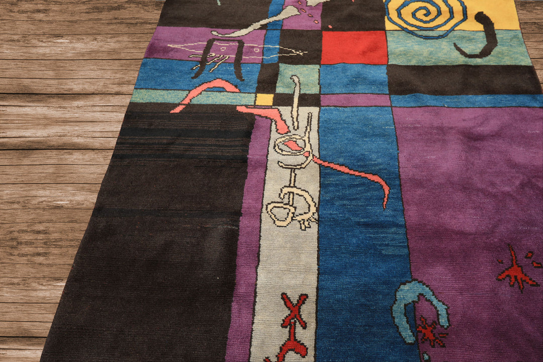 5x7 Chocolate, Lavender, Blue Color Hand Knotted Oushak Wool Art Deco Oriental Rug