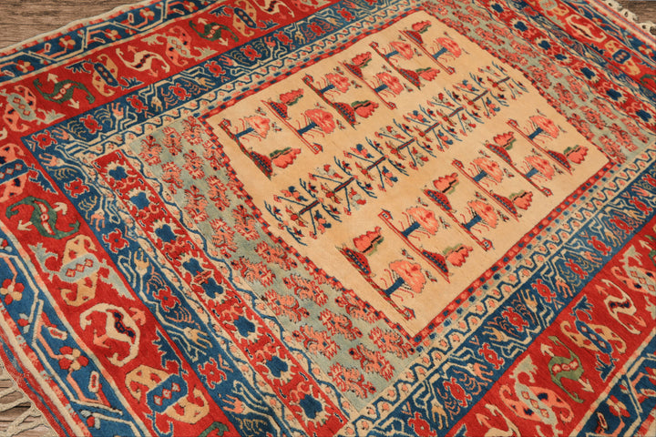 6x7 Ivory, Orange, Aqua Color Hand Knotted Turkish Kula Wool Traditional Oriental Rug