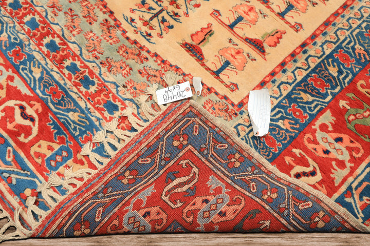 6x7 Ivory, Orange, Aqua Color Hand Knotted Turkish Kula Wool Traditional Oriental Rug