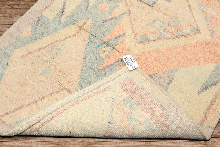 4x6 Ivory, Aqua, Lavender Color Hand Knotted Indo Tibetan Wool Art Deco Oriental Rug
