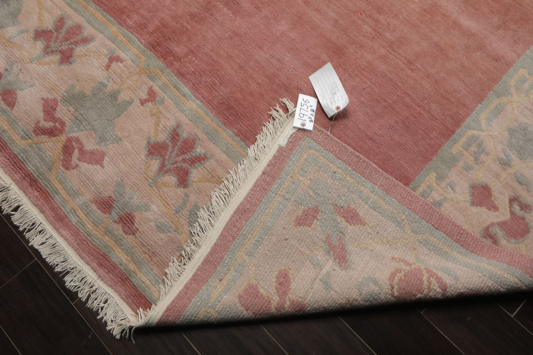 Square Rose, Taupe, Ivory Color Hand Knotted Tibetan Wool Contemporary Oriental Rug