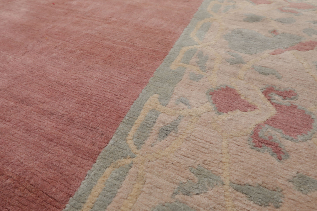 Square Rose, Taupe, Ivory Color Hand Knotted Tibetan Wool Contemporary Oriental Rug