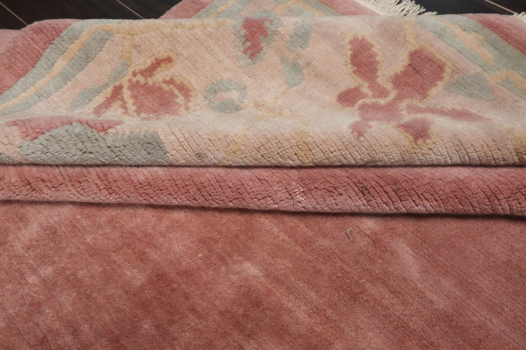 Square Rose, Taupe, Ivory Color Hand Knotted Tibetan Wool Contemporary Oriental Rug