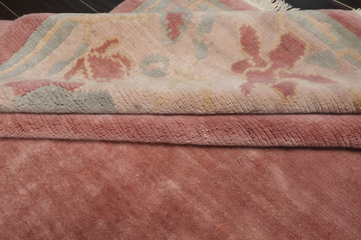 Square Rose, Taupe, Ivory Color Hand Knotted Tibetan Wool Contemporary Oriental Rug