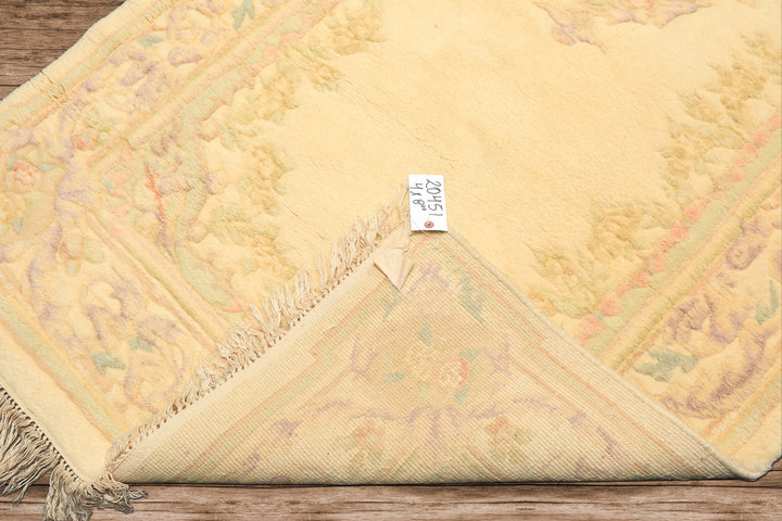 Runner Ivory, Mint, Lavender Color Hand Knotted French Aubusson savonnerie Wool Traditional Oriental Rug