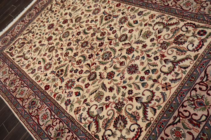 6x9 Ivory, Taupe, Red Color Hand Knotted Agra New Zealand Wool Traditional Oriental Rug