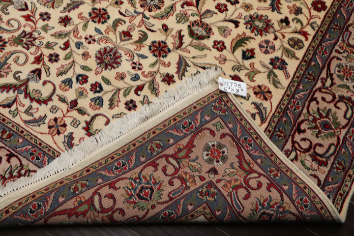 6x9 Ivory, Taupe, Red Color Hand Knotted Agra New Zealand Wool Traditional Oriental Rug