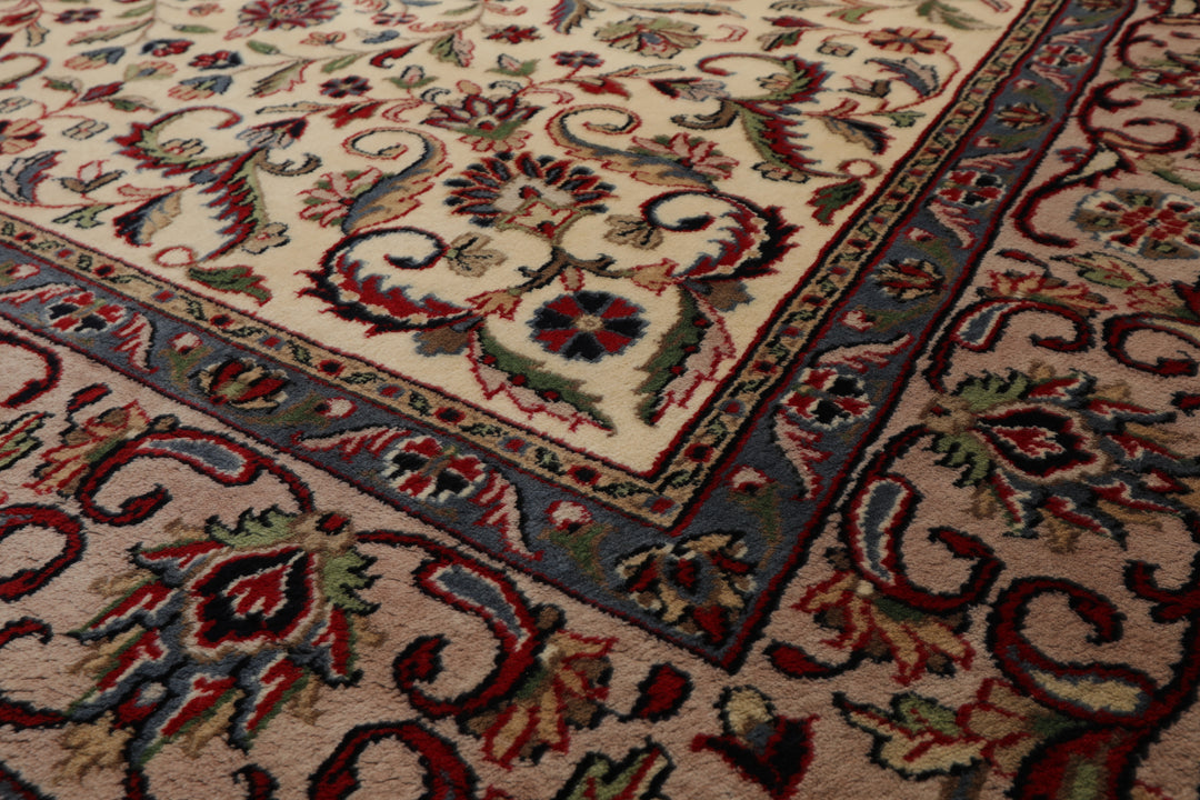 6x9 Ivory, Taupe, Red Color Hand Knotted Agra New Zealand Wool Traditional Oriental Rug