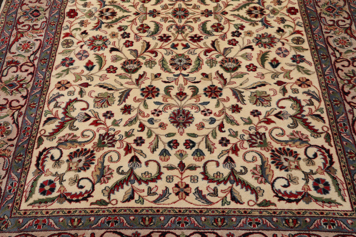 6x9 Ivory, Taupe, Red Color Hand Knotted Agra New Zealand Wool Traditional Oriental Rug